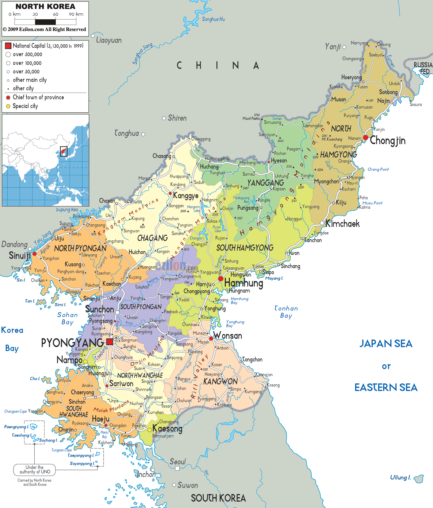coree du nord regions carte